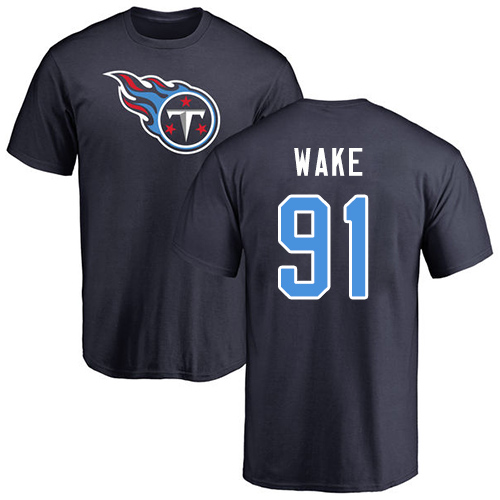 Tennessee Titans Men Navy Blue Cameron Wake Name and Number Logo NFL Football #91 T Shirt